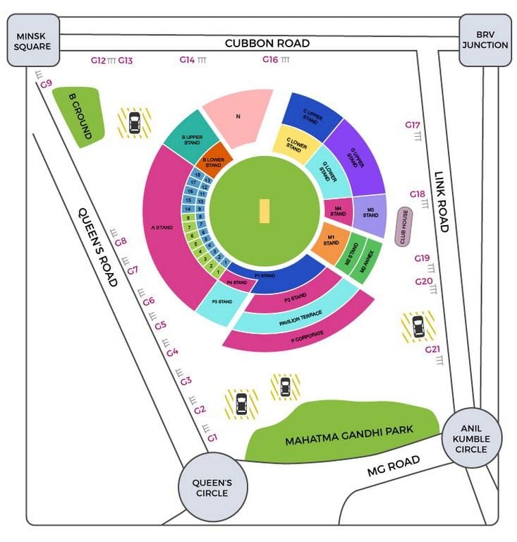 Bangalore cricket stadium kartta